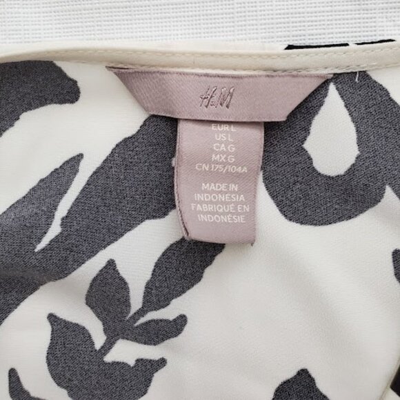 H&M White Black Long Sleeve Silk Like Patterned Birds Wrap Dress Side Tie Size L - Picture 5 of 10